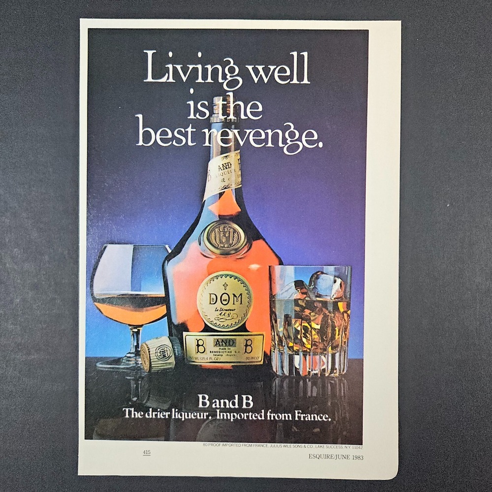 1983 Dom B&B Liqueur French Brandy Vintage Print Lake Success NY Bar Mancave